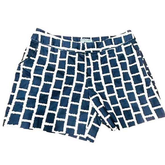CYNTHIA ROWLEY Blue White Geometric Shorts w/Pockets Size 6 - Picture 1 of 5